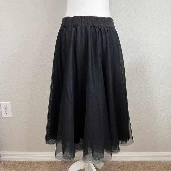 Signature Collection Black Skirt Women's M Midi Tulle Mesh Elastic Waist Formal - Picture 3 of 5